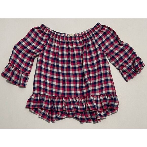 Jane & Delancey Blouse Picnic Pleasant Plaid Off The Shoulder Top Red Small - Picture 9 of 10